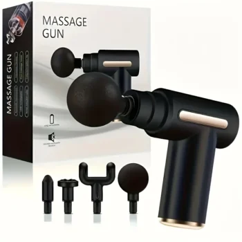 Portable Mini Massage Gun with 4 Heads – 6 Speed Levels, USB Rechargeable Deep Tissue Muscle Massager